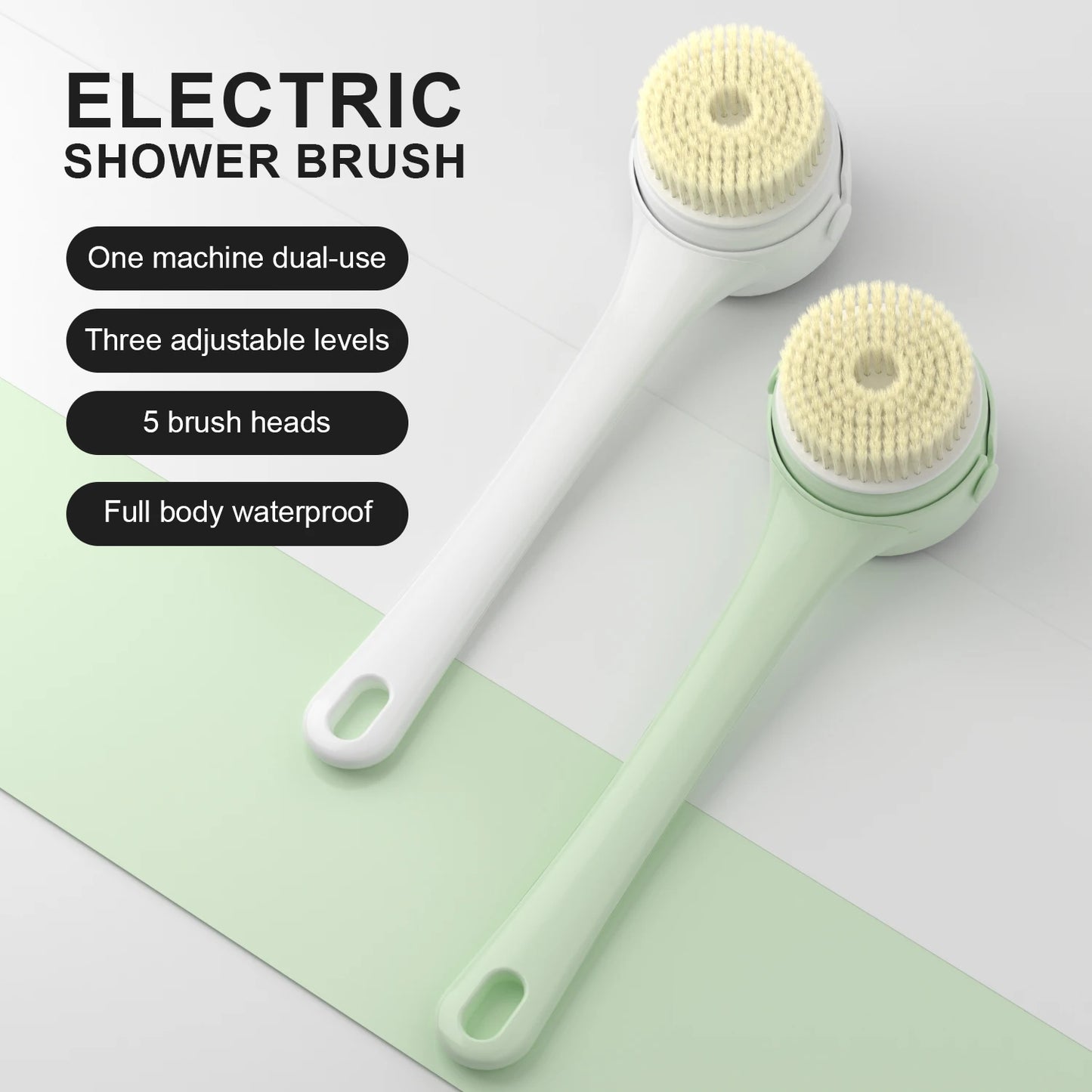 NEW Electric Shower Body Cleaning Brush 5 Heads Spinning