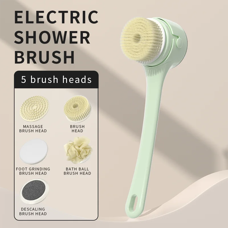 NEW Electric Shower Body Cleaning Brush 5 Heads Spinning